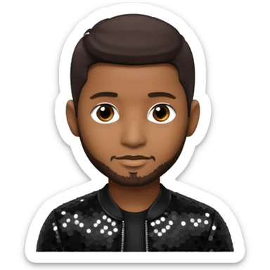 Usher with dark brown hair, black sequin outfit sticker