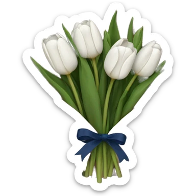 a navy blue and white bouquet of tulips wrapped in brown paper sticker