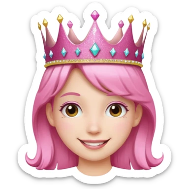 pink girl glitter crown sticker