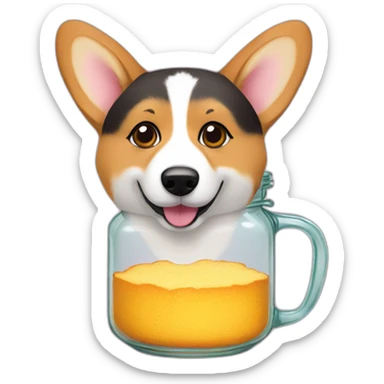 corgi in a honey jar eating cornbread sticker