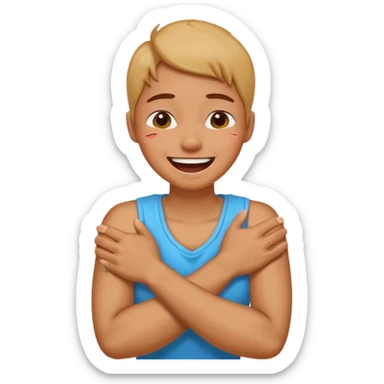 arms crossed holding neck laughing tears sticker