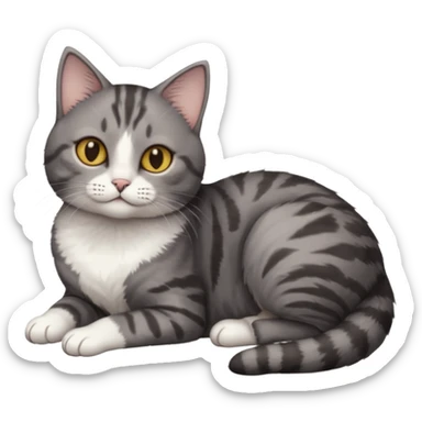 full body tiny short hair dark grey and white cat with hazel eyes lying down sticker