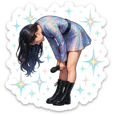 kpop stage bow with holographic stars, glamorous and stylish sticker