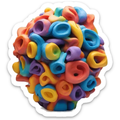 a colorful abstract sculpture realized with modeling clay on a white base sticker