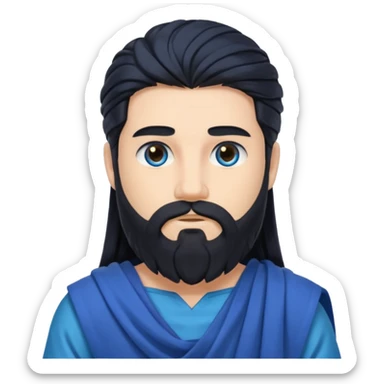 Neptune from Olympus Gods with long black hair and beard, blue toga sticker