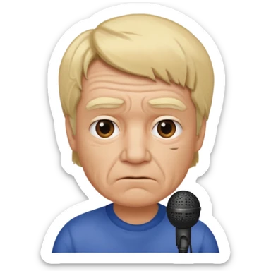 him with a mini microphone and a grumpier face blond hair wrinkles sticker