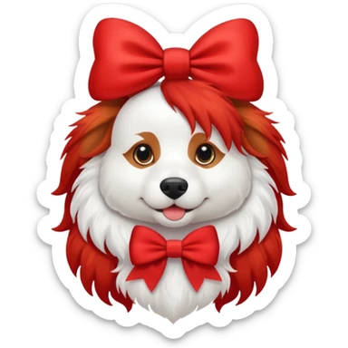 very red long haired white dog with a bow on hair sticker