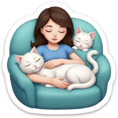 White kitty sleeping on brunette white girl's lap sticker