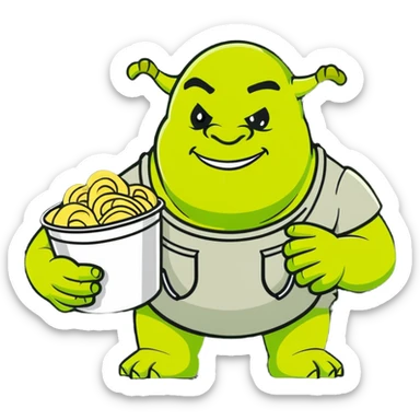 Shrek the green ogre holding a bucket of carbonara pasta sticker