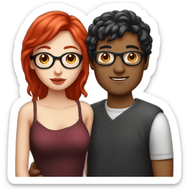 couple kiss,girl with white skin red hair man with withe skin balck hair and glasses sticker
