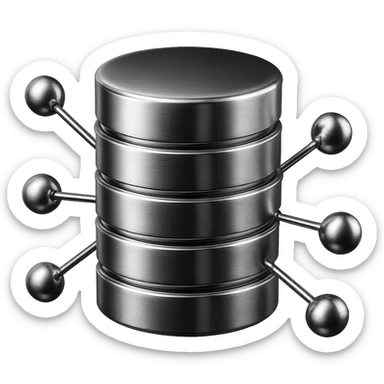 chrome database cylinder connected to multiple network nodes, futuristic and efficient, modern look sticker