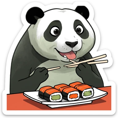 Panda with black bangs eating sushi sticker