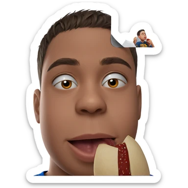 realistic portrait of boy eating sticker