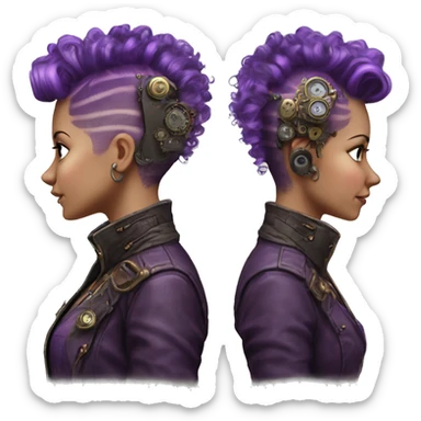 Photorealistic steampunk profile short mohawk purple  curl Caucasia girl sticker