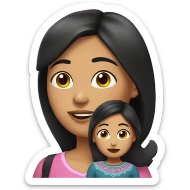 Mexican Mom with short black hair and daughter with LONG BROWN hair sticker
