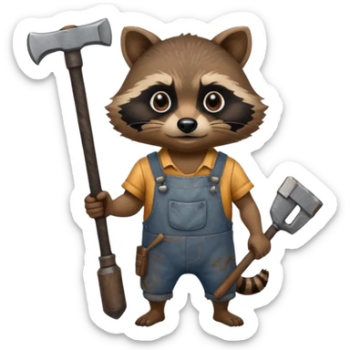 dirty blacksmith  brown racoon holding hammer sticker