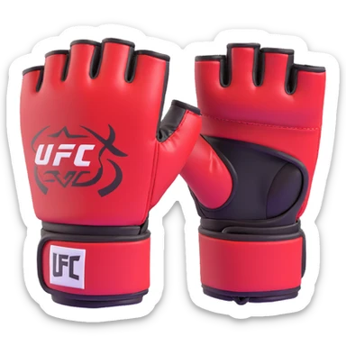 UFC MMA fighting glove with open fingertips, padded knuckles, red and black colors, official UFC style, detailed 3D sticker