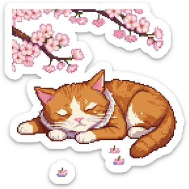 A ginger cat sleeping under the cherry blossoms sticker