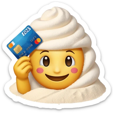 happy emoji with credit card in  hand and a pile of flour sticker