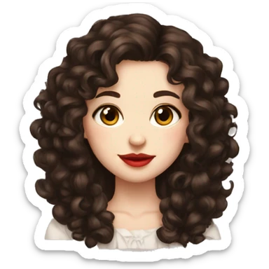 girl, really dark brown hair, curly hair, dark brown eyes, pale skin, red lips, long hair sticker