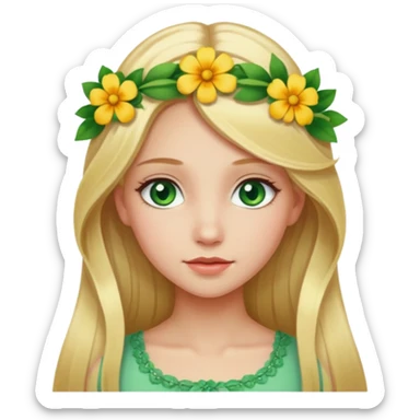 Girl profile picture with long blonde hair and green eyes and a flower in her hair sticker