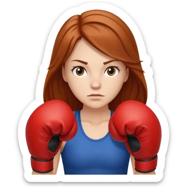 femme avec gants de boxe, châtain rousse cheveux long  sticker