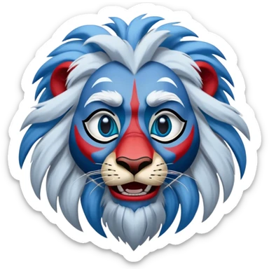 "Create a cartoon-style emoji of Rafiki's face from The Lion King. He should have his iconic blue and red facial markings, wise and playful eyes, a long white beard, and gray fur. The emoji should be round, expressive, and colorful, capturing Rafiki’s mystical and joyful personality. The background should be transparent." sticker