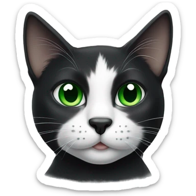 Black and white cat with black nose and green eyes  sticker
