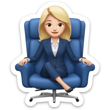 Cartoon face woman smiling and relaxing and aligned in a chair in office sticker