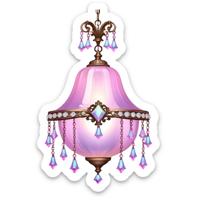 PInk iridescent Bell with chained hanging crystals CHANDELIER sticker