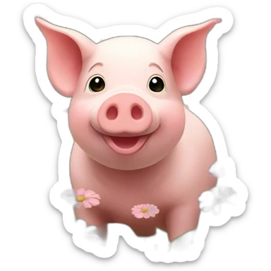Pig in a field of flowers sticker