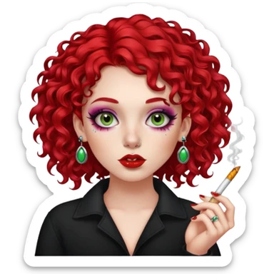 bright red curly hair alt girl with makeup and piercings smoking a joint sticker