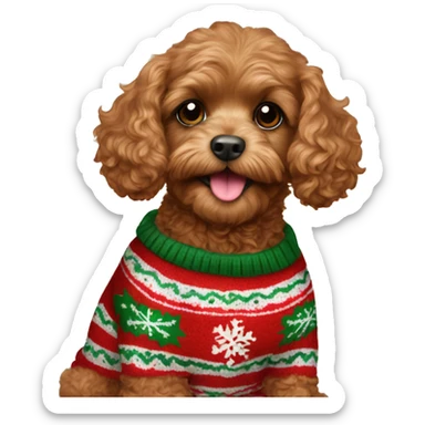 ruby brown toy cavoodle in a christmas sweater   sticker