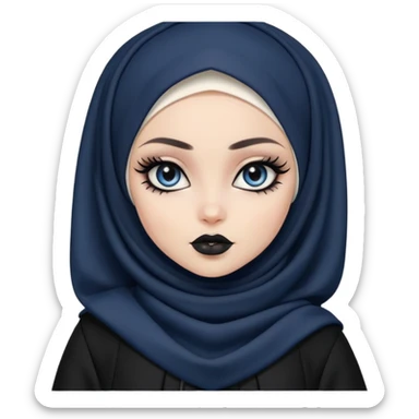 pretty bratz girl, black hijabi, dark blue eyes, black eyeliner, pale skin, black gothic clothes sticker