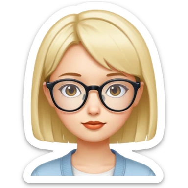 chica bajita con gafas, pelo corto lacio, estilo Y2K, carita dulce y coqueta sticker