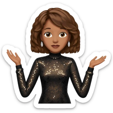 Whitney Houston with brown hair, black sequin long sleeve dress sticker
