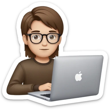 brown balayage straight hair student boy with MacBook with glasses sticker