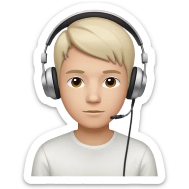 a person wearing headphone, having styleish haircut & wearing shirt of white colour sticker
