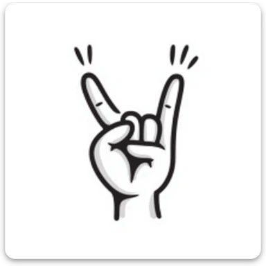 stylized symmetrical hand making rock sign (horns), doodle style, square format, symbol for music marketing course cover sticker