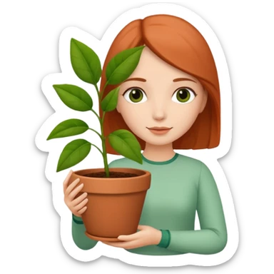 woman holding a flower pot sticker
