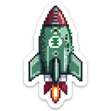 A large green checkmark emoji similar to iOS style as the main feature, with a small diagonal rocket ship in the bottom right corner sticker