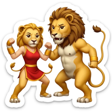 lion fight with his damn wife sticker