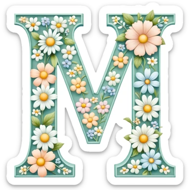 White flowery romantic alphabet letter sticker