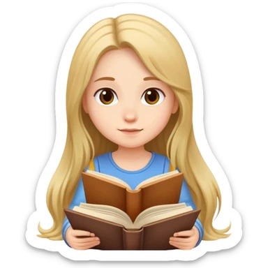 A cute girl with long hair sitting comfortably reading an open book sticker