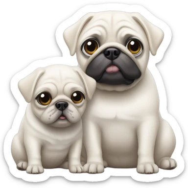 two fully  white pugs, an adult and a baby sticker