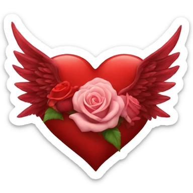 heart with wings red roses sticker