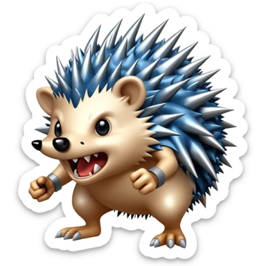 a fantastical dangerous and spooky electric hedgehog with sharp teeth, metal spikes, and strong fangs, eletricity coming out of its body, lighning arms sticker