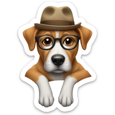 Dog with hat glasses and sitting on a couch sticker
