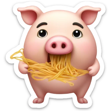 fat pig eating spaghetti sticker
