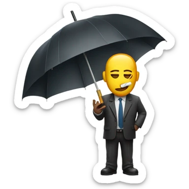 Man with the head of a cigarette holding an umbrella sticker